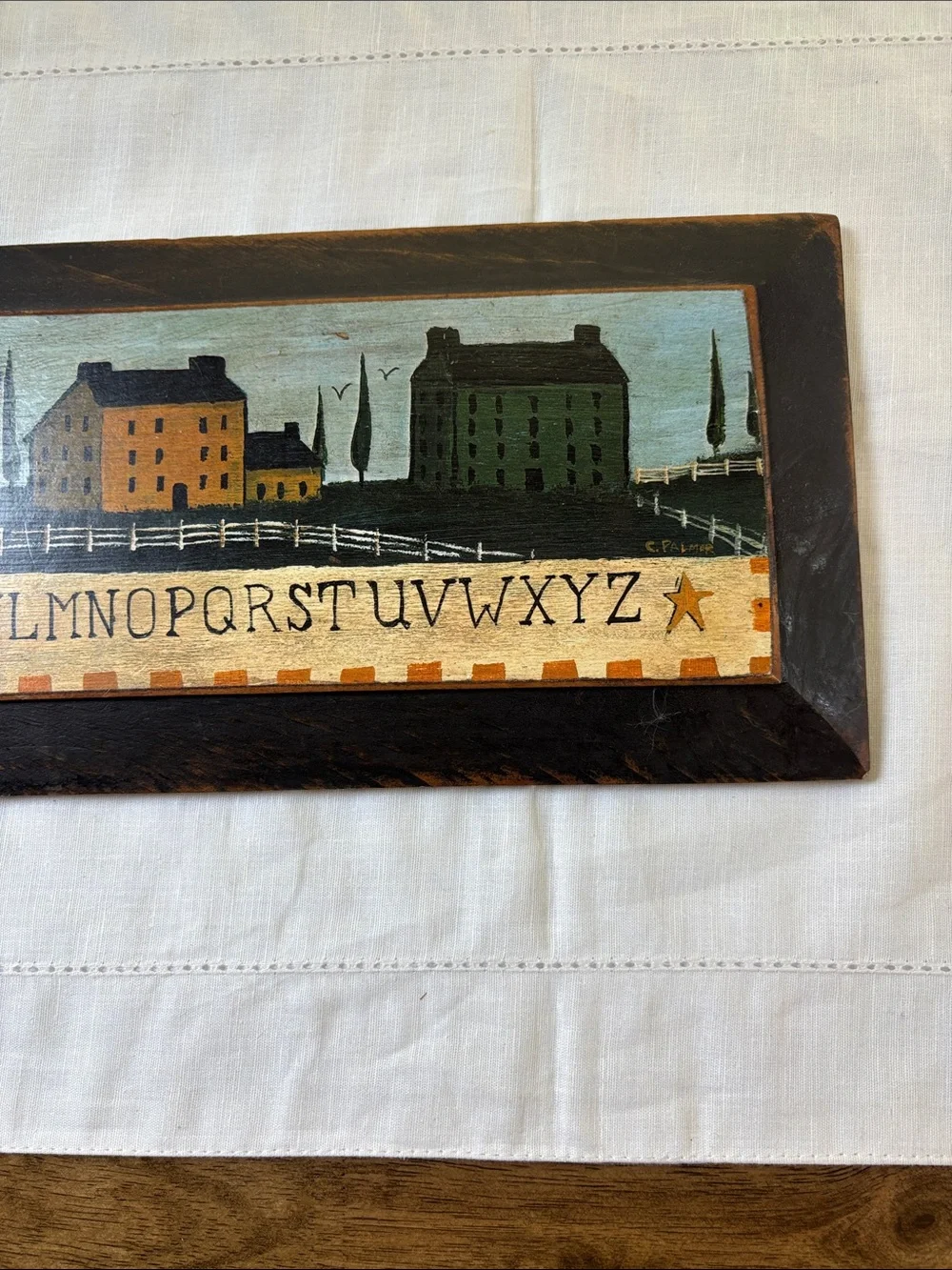 Vintage Wooden C.Palmer Signed Countryside Alphabet Art Primitive Folk Art
